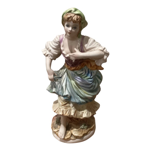 Early 20th Century Italian Hand Painted Pheasant Woman Large Porcelain Sculpture/ Figurine For Sale