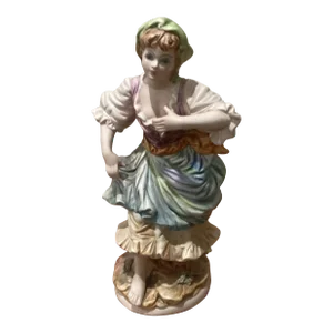 Early 20th Century Italian Hand Painted Pheasant Woman Large Porcelain Sculpture/ Figurine