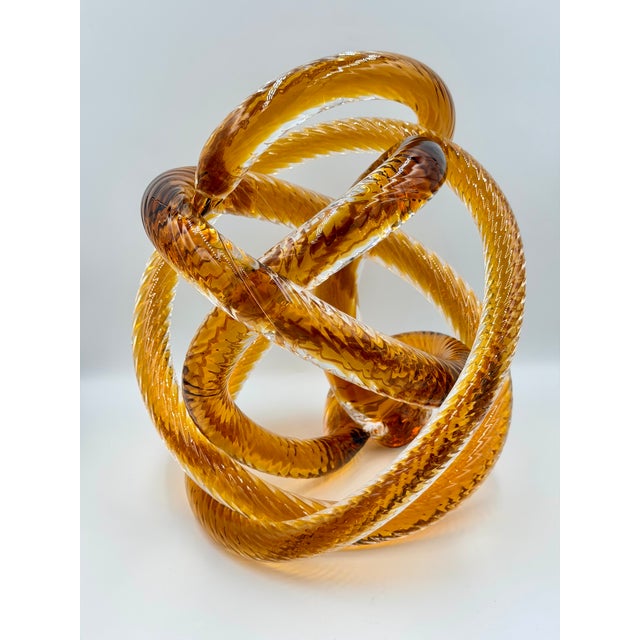 Glass Vintage Hand-Blown Amber Art Glass Infinity Rope Love Knot Sculpture For Sale - Image 7 of 10