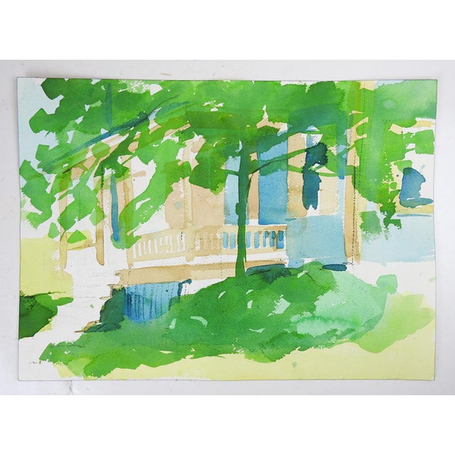 Rustic Late 20th Century Impressionist House and Landscape Watercolor Painting For Sale - Image 3 of 4