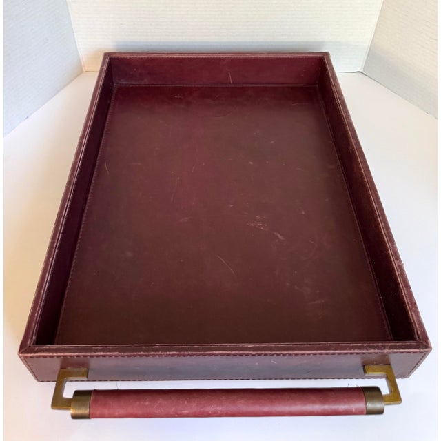Global Views Burgundy Leather Executive Desk Tray With Leather Wrapped Handles For Sale In Los Angeles - Image 6 of 12
