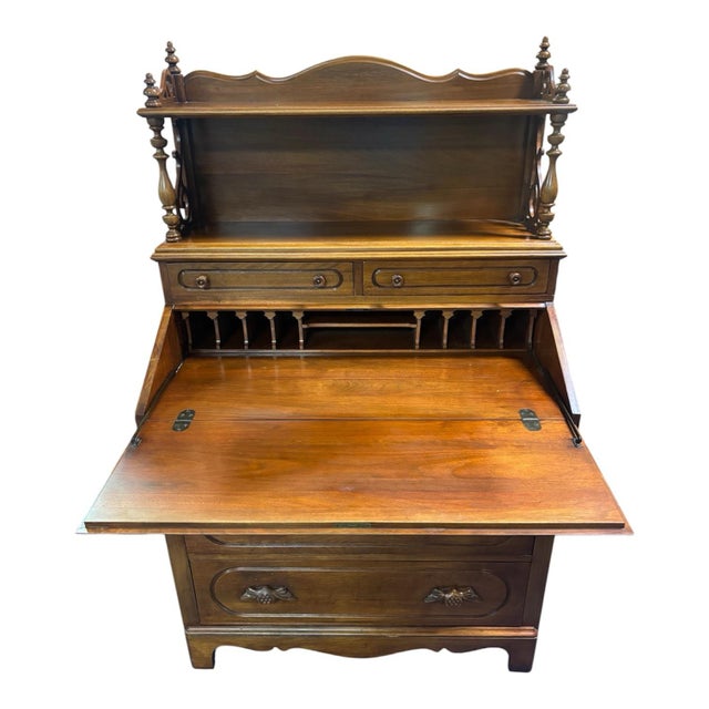 Brown 1950 Davis Company Lillian Russel Black Walnut Drop Down Desk For Sale - Image 8 of 11