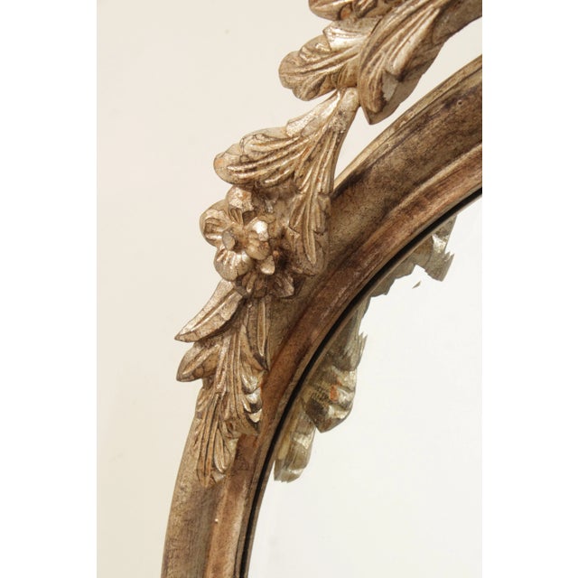Labarge LaBarge Neoclassical Carved Gilt Silver Oval Mirror For Sale - Image 4 of 12