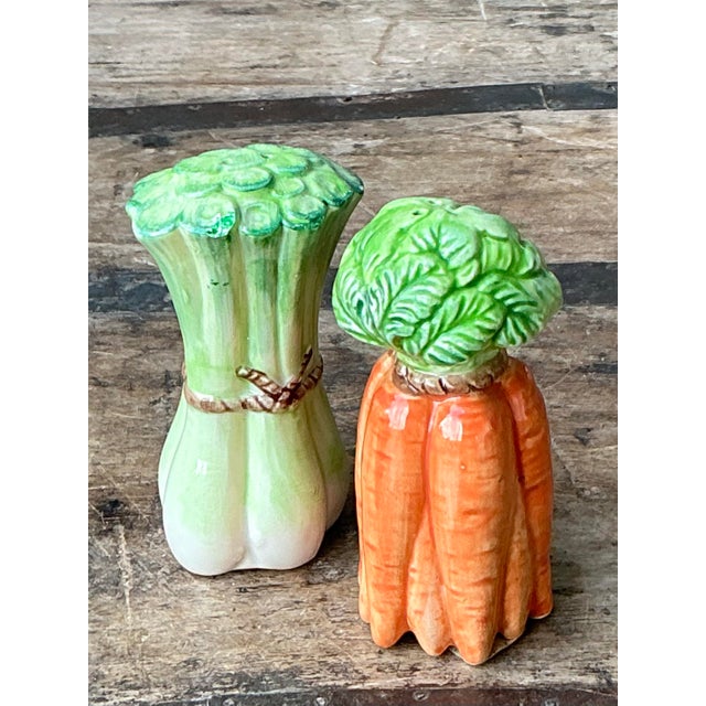 Vintage Glazed Ceramic Vegetables Salt and Pepper Shakers - Set of 2 For Sale - Image 12 of 12