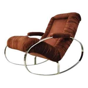 Mid Century Modern Guido Faleschini Chrome & Brass Milo Baughman Style Rocking Chair