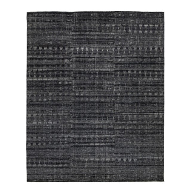 Modern Moroccan Style Charcoal- Gray Wool Rug With Diamond Pattern by Apadana For Sale