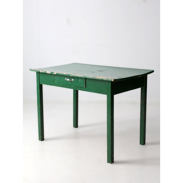 Farmhouse Antique Primitive Green Farmhouse Table For Sale - Image 3 of 18