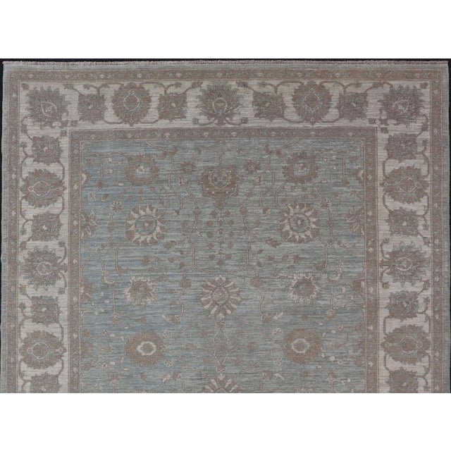 Traditional Modern Oushak by Keivan Woven Arts With Floral Design on Green-Blue Field For Sale - Image 3 of 12