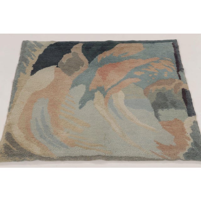 Hand-knotted in wool, this pair of 3x3 square rugs from France are an exceptionally rare 1925 French Art Deco rug by Jean...