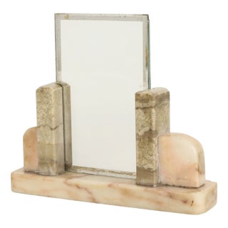 Small Art Deco Photo Frame in Marble, Glass and Mirrored Border, 1930s For Sale
