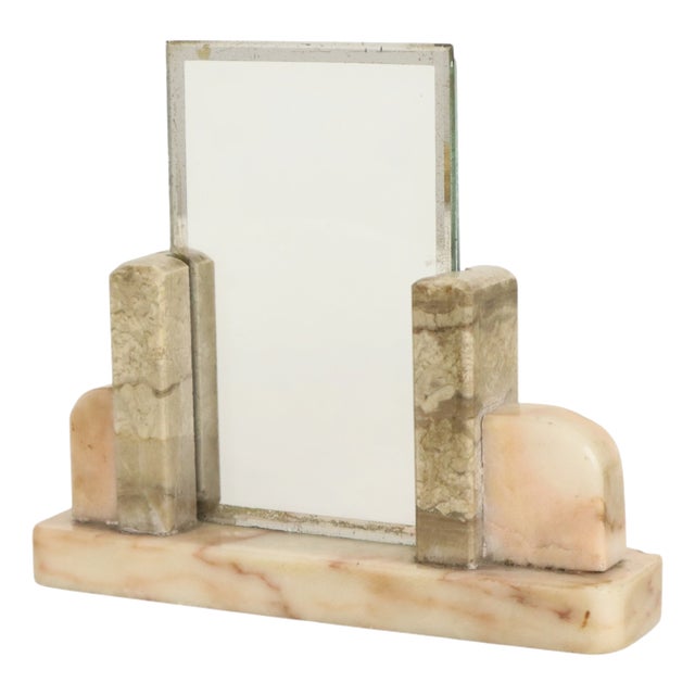 Small Art Deco Photo Frame in Marble, Glass and Mirrored Border, 1930s For Sale