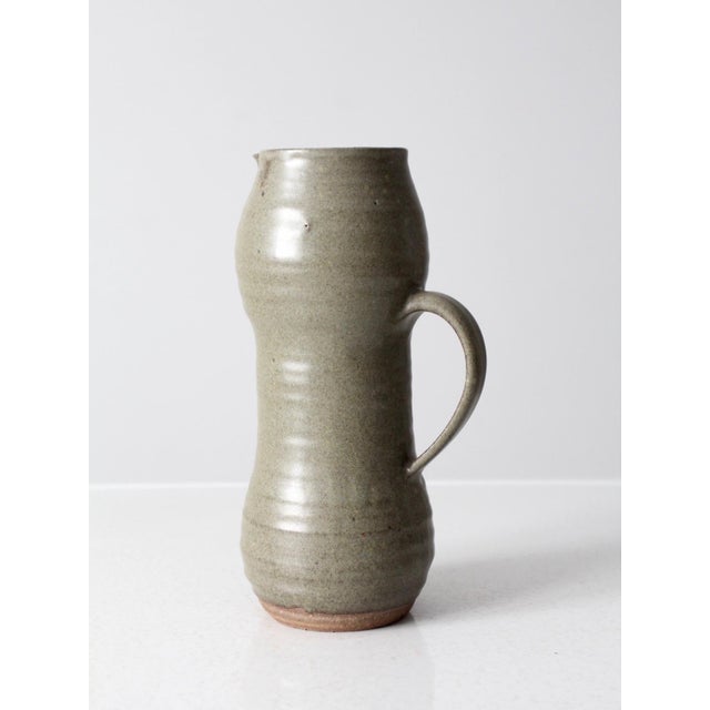 Green Vintage Studio Pottery Tall Pitcher Vase For Sale - Image 8 of 13