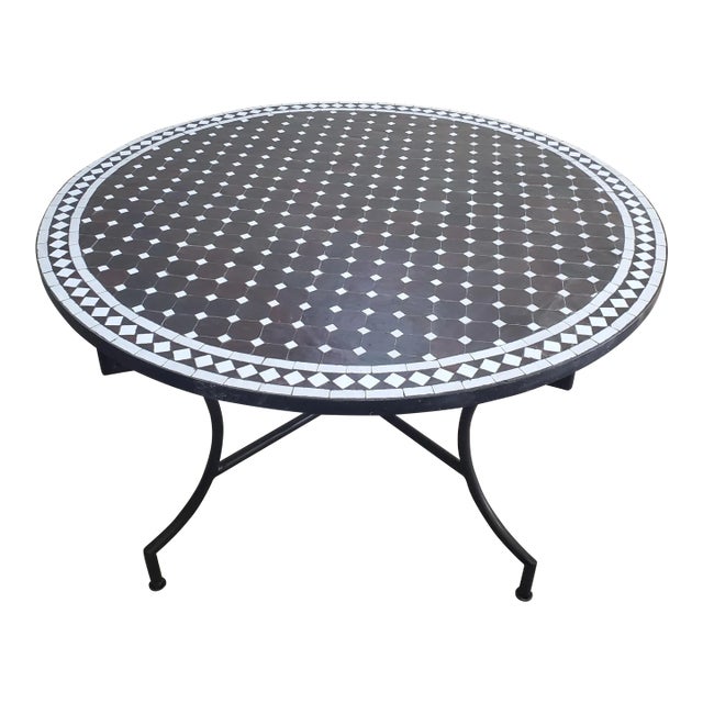 48" Brown and White Moroccan Round Mosaic Table For Sale