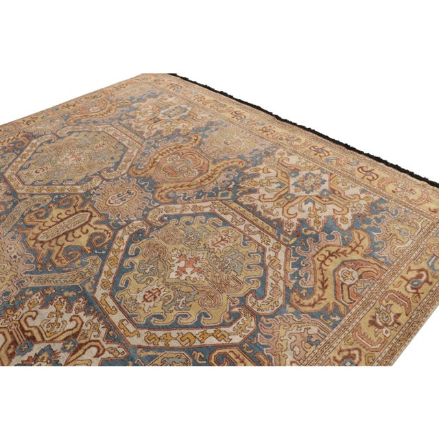 Rug & Kilim Tribal Style Rug in Blue & Gold Geometric Floral Pattern by Rug & Kilim For Sale - Image 4 of 7