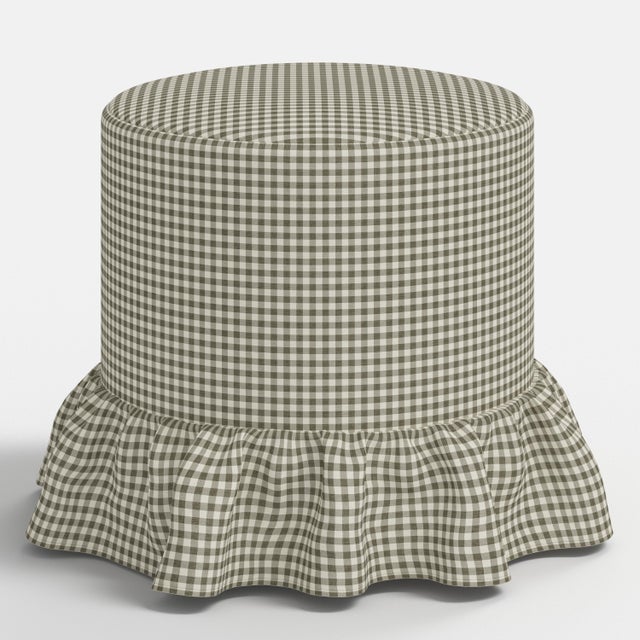 Spritely Home Stoffer Home x Cloth & Company Bernadette Ruffle Drum Ottoman in Laurel Mini Gingham For Sale - Image 4 of 4