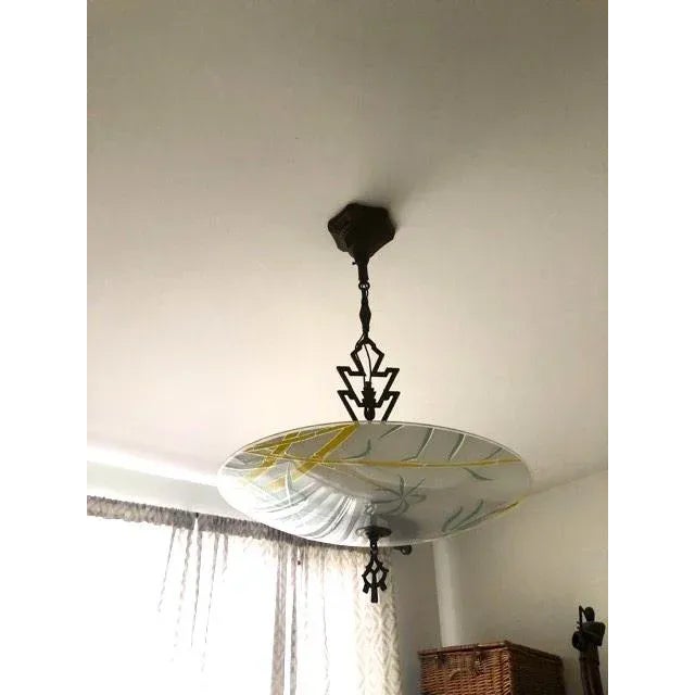 Glass Art Deco Glass Pendant Chandelier Handcrafted Original Vintage For Sale - Image 7 of 7