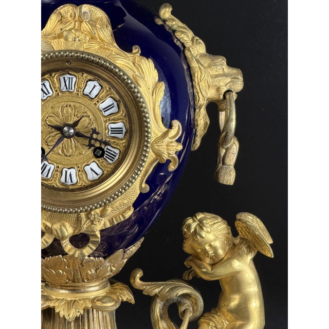 Antique Napoleon III Mantel Clock in Bleu De Sèvres Porcelain and Chased Ormolu, 1865 For Sale - Image 6 of 17