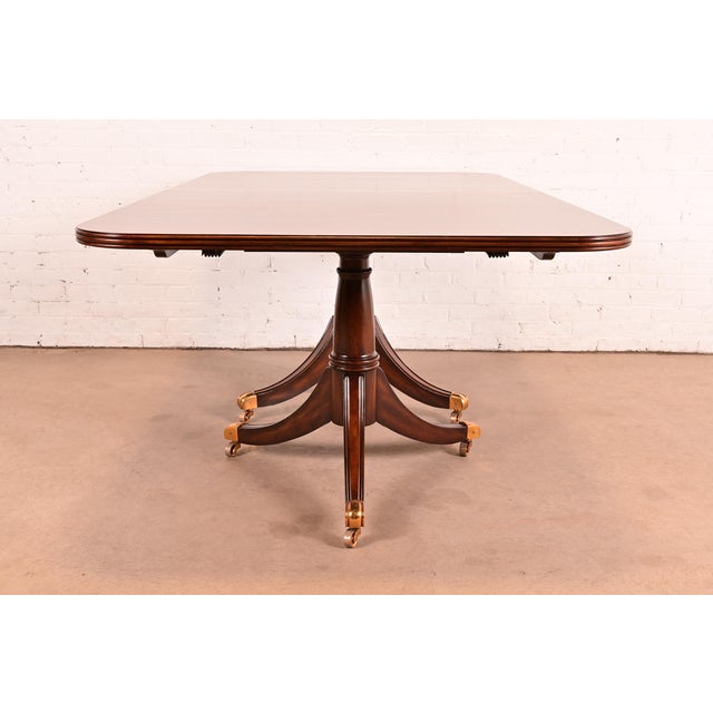 Maitland Smith Georgian Flame Mahogany Double Pedestal Extension Dining Table, Newly Refinished For Sale - Image 10 of 14