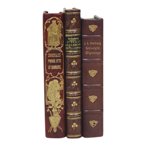 3 Beautiful Leather Books With Gold Ornament - b.s. Ingemann - Great for Interior Design