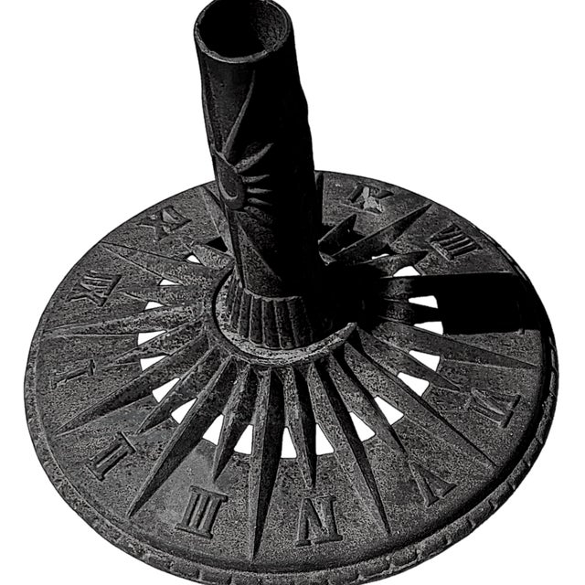 Mid-Century Modern 1960s Vintage Sundial Inspired Victorian Art Nouveau Style Cast Iron Patio Umbrella Stand For Sale - Image 3 of 8