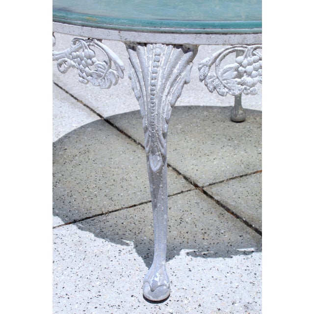 Vintage 1950s Cast Aluminum Patio Set | 5-Piece Outdoor Seating | Rocker Chairs + Bench + Glass Top Table | Hollywood Regency Garden Furniture For Sale - Image 14 of 18