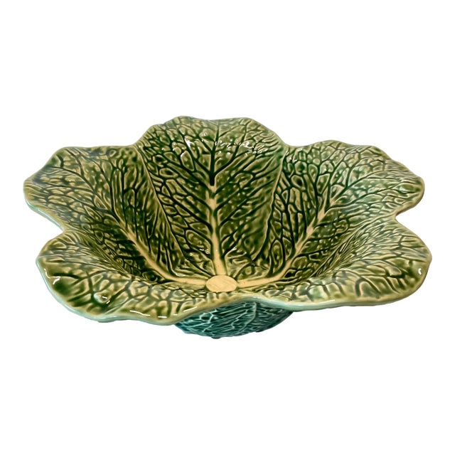 Vintage Portuguese Bordallo Pinheiro Cabbage Ware Deep Serving Bowl For Sale