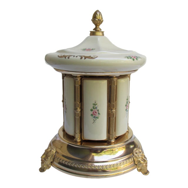 Vintage C.1960's Rouge Italian Porcelain Capodimonte HandPainted & Brass Musical Box Carousel