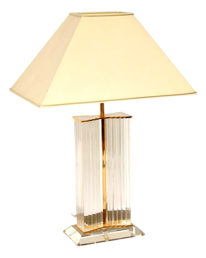 Vintage French Acrylic Glass and Brass Table Lamp, 1970s