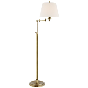 Visual Comfort Signature Triple Swing Arm Floor Lamp in Hand-Rubbed Antique Brass with Linen Shade