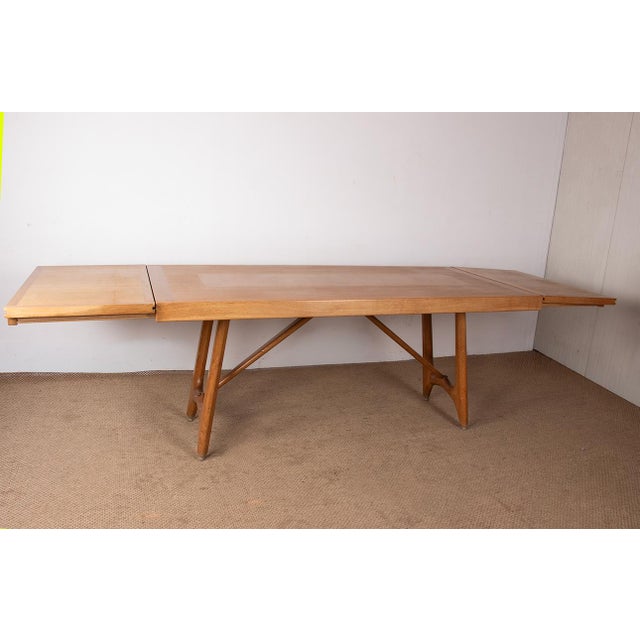 Large Extendable Oak Dining Table by Guillerme and Chambron for Votre Maison, 1960 For Sale - Image 9 of 18