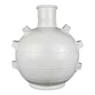 1970s Vintage Large White Enamel Terracotta Vase, Italy For Sale