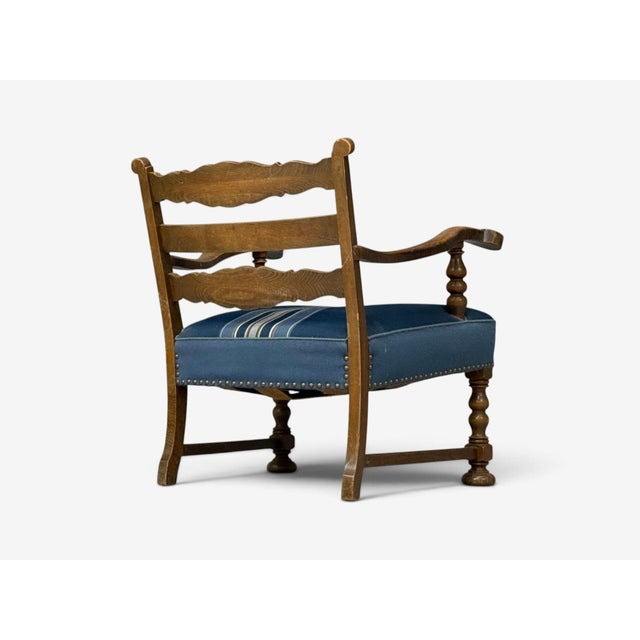 Danish Cabinetmaker, Armchair, Wool, Carved Oak, Denmark, 1920s For Sale - Image 12 of 14