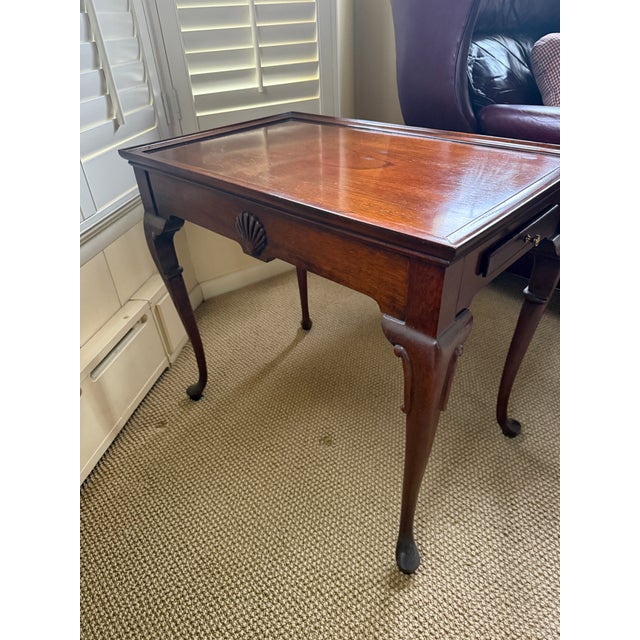 Vintage Mahogany Shell Carved Queen Anne Style Tea Table Attributed to Hickory Chair For Sale - Image 14 of 15