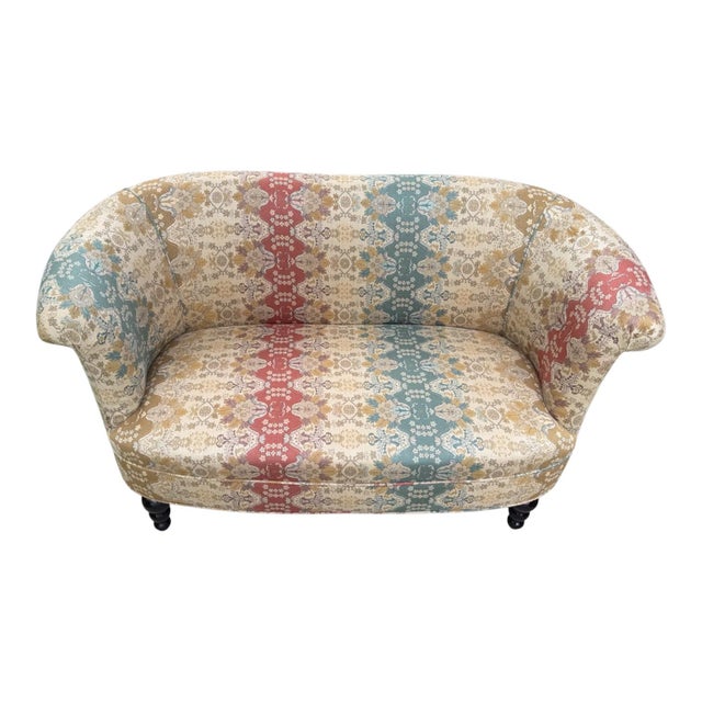 Beige 1960s Queen Anne Brocade Love Seat Sofa Couch For Sale - Image 8 of 13