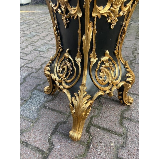 Black Pair 1990 Italian Baroque Black Gold Pedestals W/ Marble Effect Tops – 2 Pieces For Sale - Image 8 of 15