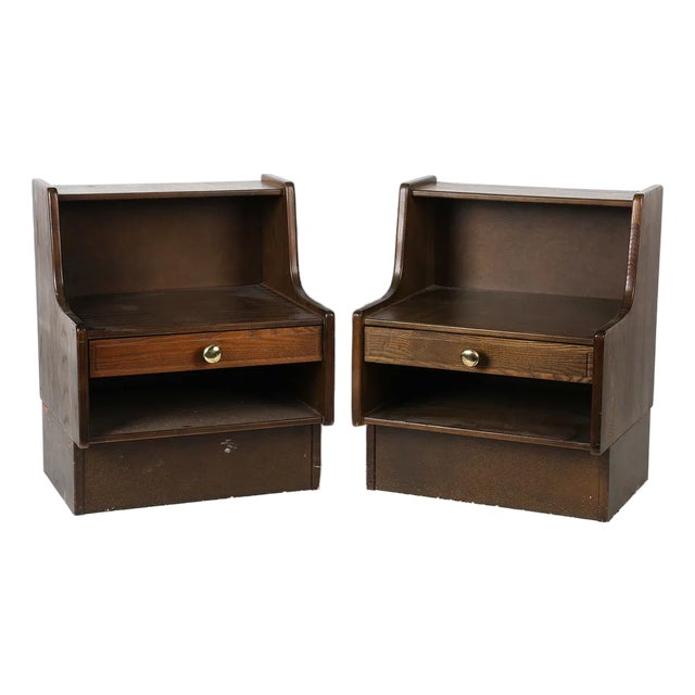 Pair of Danish Oak Nightstands With Drawer and Open Shelf, Circa 1970s For Sale