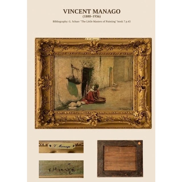 Vincent Manago, Documented in Schurr. Wikipedia Orientalist Painting, Woman in Red For Sale - Image 6 of 6