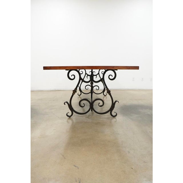 1990s Vintage Wood Top Dining Table With Iron Base For Sale - Image 5 of 15