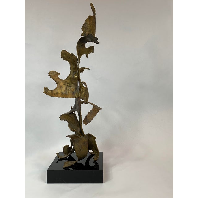 Brutalist Sculpture on Black Lucite. Signed George Kafka 1966