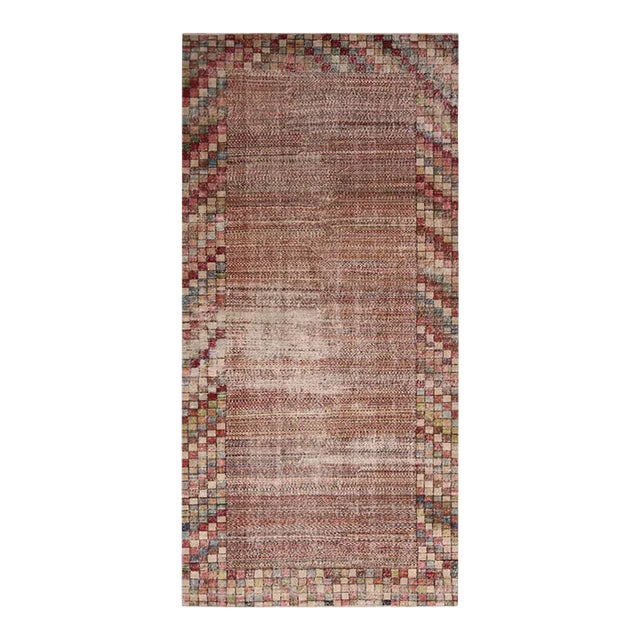 1960s Vintage Distressed Art Deco Rug, Multicolor Geometric Pattern For Sale