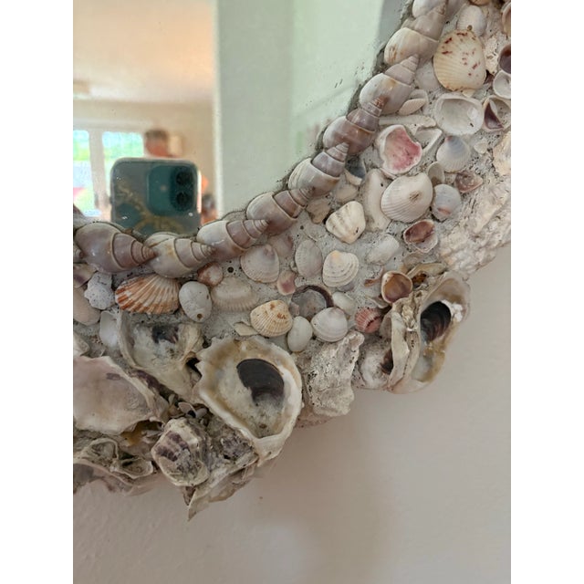 Off-white Vintage Coastal Hand Made Seashell Grotto Mirror For Sale - Image 8 of 12