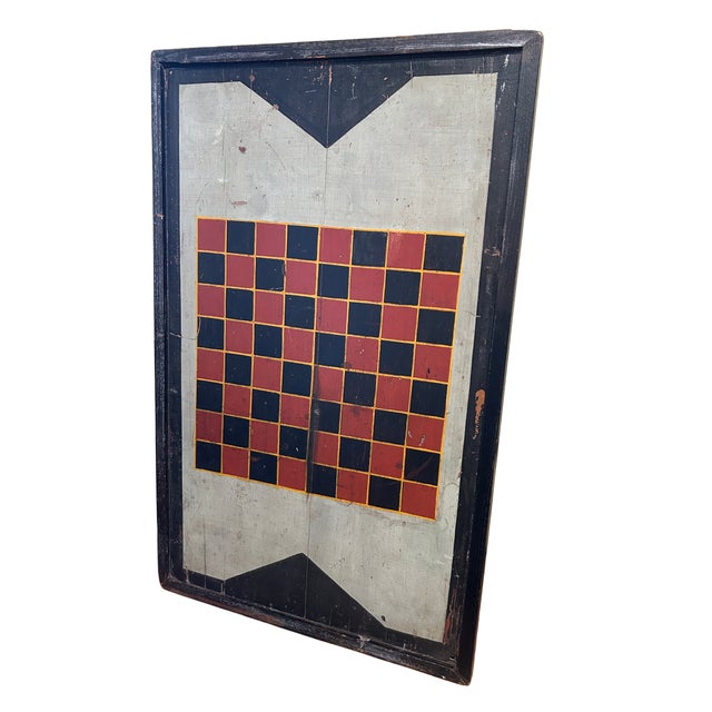 c.19th Polychrome painted game board with hanging wire on back. 31½" x 19½" x 1" Excellent original condition paint and a...