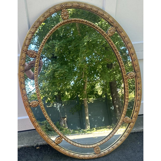 Wood Handcrafted Stephen Cavallo Mirror Fair Decorative Carved Frame With Gilt Finish Featuring Carved Florettes and Border For Sale - Image 7 of 8