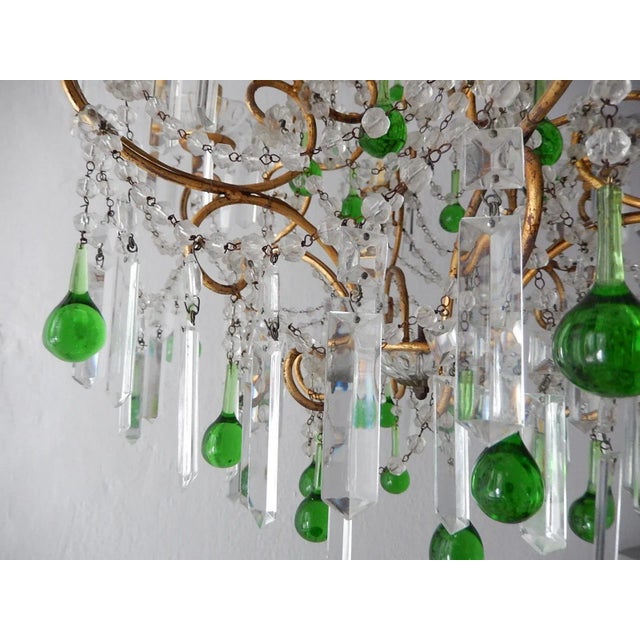 1900s Italian Green Drops Macaroni Swags Rock Crystal Chandelier For Sale - Image 4 of 12