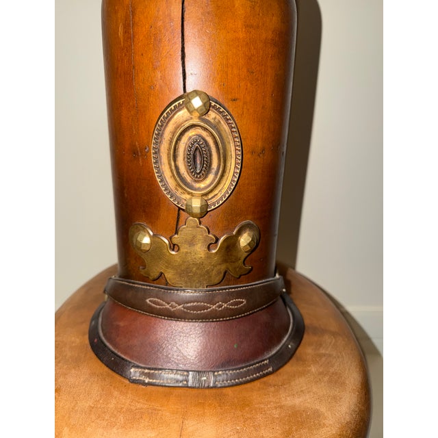 Metal English Bobby Wood Vintage Hat Form Stand With Brass & Leather Details For Sale - Image 7 of 9
