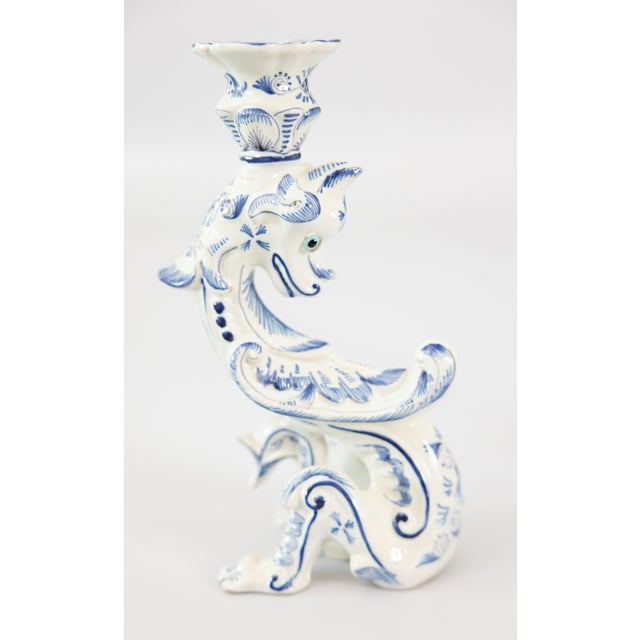 1930s Dutch Delft Faience Dragon Candlesticks, Circa 1930 - A Pair For Sale - Image 5 of 12