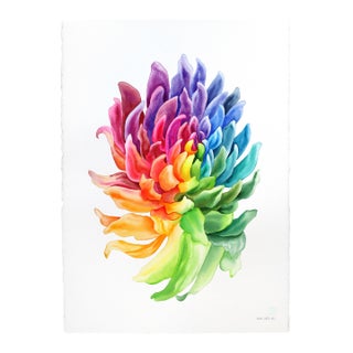 Rainbowland Chrysanthemum II - Original Botanical Floral Watercolor Painting on Paper by Xiao Wen Xu For Sale