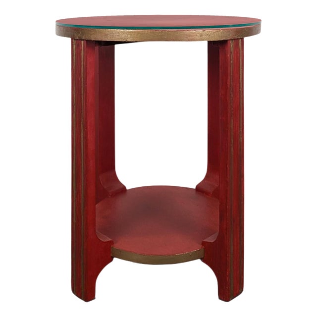 Art Deco Red Lacquered Side Table with Glass Top, 1930s For Sale