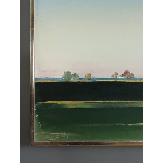 1991 'The Distance Between' Vintage Swedish Minimalist Original Landscape Oil Painting, Framed For Sale - Image 6 of 11