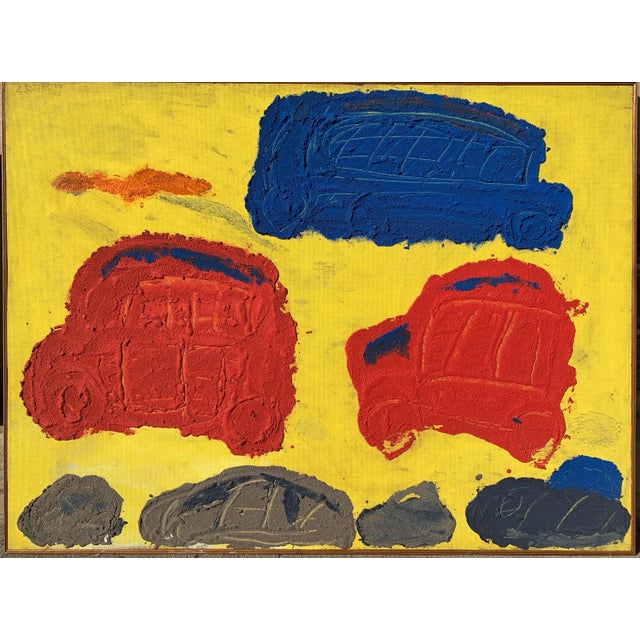 Notes Sylvia Rutkoff (1919-2011) "Traffic" c.1950s Oil, sand, grout, gesso on masonite 48"x36" wood frame Signed on...